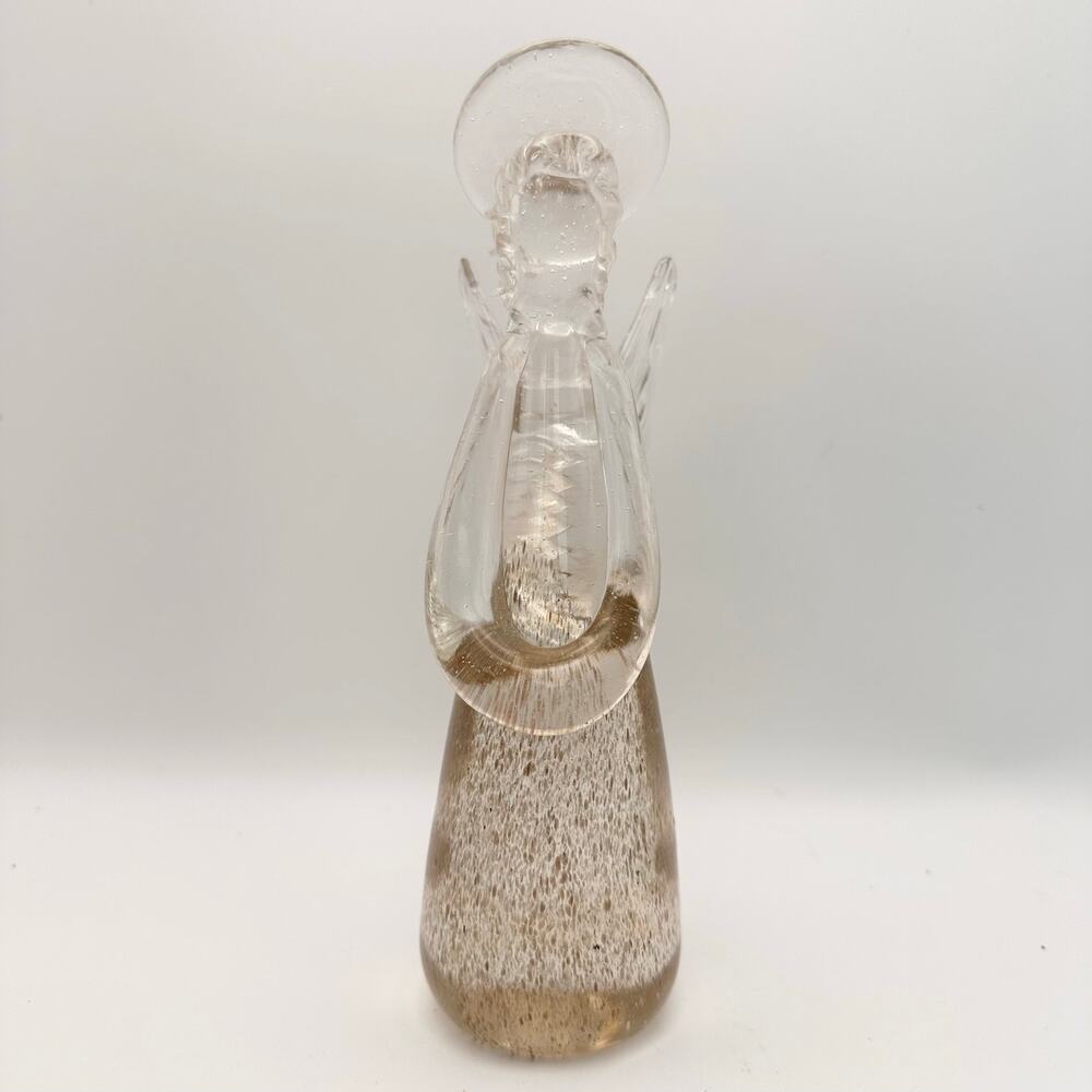 Murano Clear Gold Speckle Blown Glass Praying Angel Figurine No Sticker Heavy